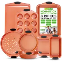Nutrichef 8-teiliges Backformen-Set ? Antihaft-Backgeschirr-Set aus Karbonstahl mit hitzebestandigen Silikongriffen ? Enthalt Kastenform, Muffinf