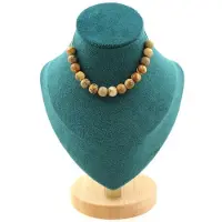Bijoux Steine und Mineralien. Halskette mit 15 Jaspe Landschaftsperlen 8 mm. Kette aus Edelstahl für Damen und Herren. Anpassbare Größe.