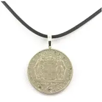 Bijoux Collier - Steine und Mineralien - Münze Griechenland 2 Drachmai - Schwarze Schnur - Authentisch - Mix
