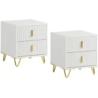 SoBuy 2-teiliger Nachttisch mit 2 Schubladen - Beistelltisch - Sofabeistelltisch - Couchtisch - Nachttisch - Betttisch mit 2 Schubladen für Wohnzimmer, Schlafzimmer, Büro, Weiß, 40x40x47cm, FBT115-Wx2