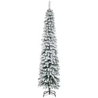 MUVOE HOMCOM künstlicher Schneeflocken-Weihnachtsbaum, schmaler Design, feuerfest, 210 cm, grün/weiß