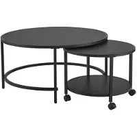 Helloshop26 Set von 2 runden Couchtischen mit Rollen und Stauraum in Schwarz 03_0008532