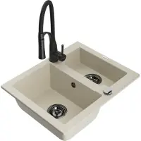 Mexen Carlos 1-Becken-Granit-Spüle mit Mischbatterie Aster, Beige - 6518-69-73450-70-B