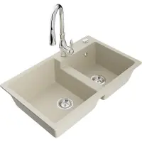 Mexen Tomas 2-Becken-Granitspüle mit Mischbatterie Savita, Beige - 6516-69-672601-00