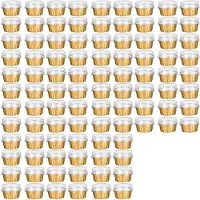 Typecat Dessert Becher mit Deckel, 200 Pack Gold Aluminum Folie Backen Becher Halter, Cupcake Backen Utility Ramekin Klar Pudding Becher