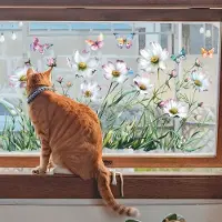 MaxPower Schöne Schmetterlinge und Blumen Fensteraufkleber - Wiederverwendbar. , Seidenblume 30