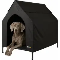 Lionto Hundeliege mit Dach, wetterfester Hundeliegeplatz für drinnen & draußen, atmungsaktiv & pflegeleicht, 130x85x113 cm, schwarz