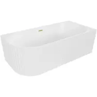 Mexen Gia freistehende, geriffelte Eckbadewanne rechts 170 x 80 cm, mattweiß, Überlauf aus gebürstetem Gold - 52701708001P-55