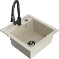 Mexen Vito 1-Becken-Granit-Spüle mit Mischbatterie Elia, Beige - 6503-69-670101-70