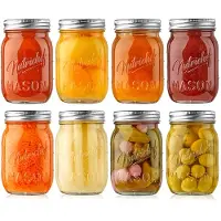 Nutrichef Einmachglaser mit Deckel, 8er-Pack, 473 ml Einmachglaser aus dickem Glas mit Edelstahldeckel ideal fur selbstgemachte Gewurze, Esse