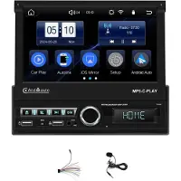 Torribaly Einzel-Din-Autoradio mit Carplay Android Auto 7 Zoll Flip Out Touchscreen Radio Bluetooth FM Mirror Link