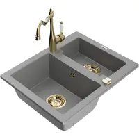 Mexen Carlos 1,5-Becken-Granitspüle mit Mischbatterie Carla, Grau - 6518-71-670700-50