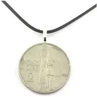 Bijoux Steine und Mineralien. Halskette mit Münze Italien 2 Lire Vittorio Emanuele III Schwarzes Band.