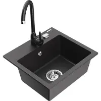Mexen Milo 1-Becken-Granit-Spüle mit Mischbatterie Telma, Schwarz gesprenkelt - 6505-76-670200-70