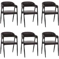 MCW 6er-Set Esszimmerstuhl MCW-P29, Küchenstuhl Lehnstuhl Polsterstuhl, Industrial Retro Vintage Kunstleder dunkelbraun
