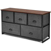 Helloshop26 Kommoden - - Kommode mit 5 Schubladen - 100 x 30 x 53,5 cm - Metall/MDF/Stoff - Schwarz/Grau