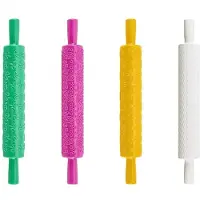 Jojomino 4-Teiliges Modelliermuster-Rollen-Set Aus Ton, 4 Farben, Lederstruktur-Rolle, Kunststoff-Nudelholz, Polymer-Ton für Heimwerkerarbeiten