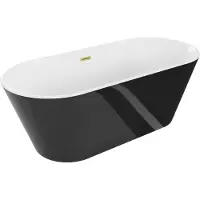 Mexen Flavia freistehende Badewanne 160 x 75 cm, weiß/schwarz, gebürsteter goldener Überlauf - 54031608075-55