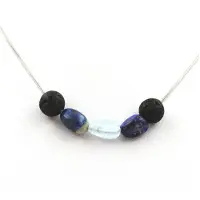 Bijoux Steine und Mineralien. Lava Perlen Halskette 8 mm + Lapislazuli aus Pakistan + Aquamarin aus Edelstahlkette.