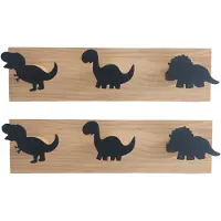 Spactz Lot von 2 gehäkelten Wandgemälden aus Holz in Form eines Dinosauriers für die Tür des Garçon-Schlafzimmers, Dekoration des Spielzimmers Schwarz