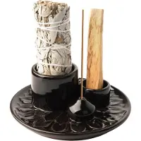 Melitt Kerzenhalter - 4-in-1 Räucherstäbchen- und Räucherstäbchenhalter Aus Keramik, Aschenauffangschale für Meditationsraum, Schwarzbraun