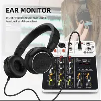 TAUOH Debra V4 Audio-Interface Mischpult Bluetooth USB Record PC 48V Phantomspeisung Verzögerung 4 Kanäle Mixer EU Stecker