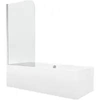 Mexen Cube Rechteckbadewanne 170 x 80 cm mit Verkleidung und 1-flügliger Duschabtrennung 80 cm, Transparent, Chrom - 550517080X9