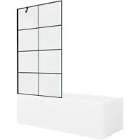 Mexen Cubik rechteckige Badewanne 170 x 70 cm mit Verkleidung und 1-flügliger Duschabtrennung 100 cm, Schwarzes Design - 5503170