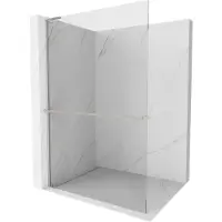 Mexen Kioto+ L Duschwand mit Ablage Walk-in 95 x 200 cm, transparent, gebürstetes Nickel - 800-095-123-97-00