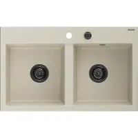 Mexen Hektor Granitspüle 2-Kammer 800 x 480 mm, beige, schwarzer Siphon - 6521802000-69-B