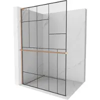 Mexen Kioto+ L Duschwand mit Regal Walk-in 120 x 200 cm, schwarze Muster, gebürstetes Messing - 800-120-123-65-78