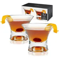 Viski Manhattan-Gläser ohne Stiel mit schwerem Boden, 2er-Set – Premium-Cocktailglas aus Kristall, Martinigläser ohne Stiel, Cocktailglas-Geschen