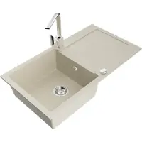Mexen Leo 1 Becken-Granitspüle mit Abtropffläche und Mischbatterie Rita, Beige - 6501-69-670300-00