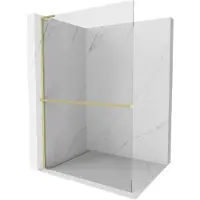 Mexen Kioto+ L Duschwand mit Regal Walk-in 120 x 200 cm, transparent, gold gebürstet - 800-120-123-55-00