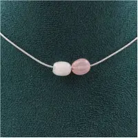 Bijoux Steine und Mineralien. Halskette mit 2 rosa Quarzperlen aus Brasilien. Kette aus Edelstahl. Halskette für Frauen, Männer. Anpassbare Größe.