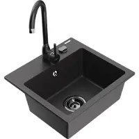 Mexen Milo 1-Becken-Granit-Spüle mit Mischbatterie Telma, Schwarz gesprenkelt - 6505-76-670200-70-B