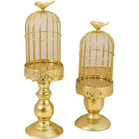 Typecat 2PCS Retro Vogelkäfig Kerzenhalter Metall Eisen Kunst Leuchter Hochzeit Hause Tische Mittelstücke Dekoration Gold