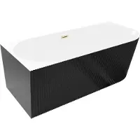 Mexen Silo freistehende Eckbadewanne links geriffelt 170 x 80 cm, weiß/schwarz, Überlauf gold gebürstet - 52891708075L-55