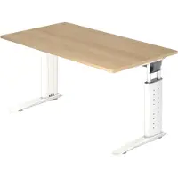 Bümö Schreibtisch Serie-U - Gestell: Weiß, Nachbildung: Eiche, Größe: 140 x 80 cm