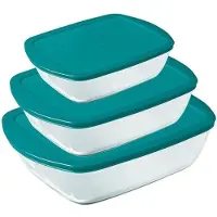 Pyrex 3er-Set Schüsseln mit Deckel – – Koch- und Aufbewahrungsform – Glas – Rechteckig – 0,4/1,1/2,5 l