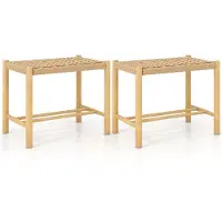 Helloshop26 Barhocker - - 56x36x45 cm - Gummibaumholz - Atmungsaktive gewebte Sitzfläche - Set von 2