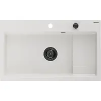 Mexen Omar Granitspüle 1-beckig 800 x 480 mm, weiß, schwarzer Siphon - 6520801005-20-B