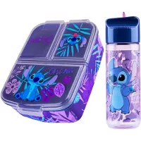 Disney Stitch Kinder-Lunchbox mit Fchern und Wasserflasche fr die Schule (blau/lila)