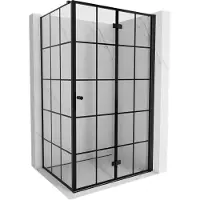 Mexen Mist-F T Duschkabine klappbar rechts 90 x 75 cm, schwarzes Gitter, schwarz - 8A6T-090-075-70-77-P