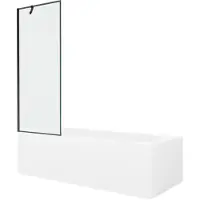 Mexen Vega rechteckige Badewanne 150 x 70 cm mit Verkleidung und 1-flügliger Duschabtrennung 70 cm, Schwarzes Design - 550115070