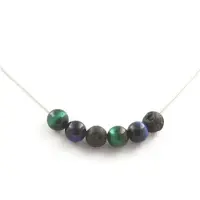 Bijoux Steine und Mineralien. Halskette Perlen Grüner Tigerauge + Heller Tigerauge + Lava 8 Edelstahlkette.