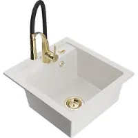 Mexen Vito 1-Becken-Granit-Spüle mit Mischbatterie Aster, Weiß - 6503-20-73450-57-G