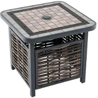 Helloshop26 Quadratischer Beistelltisch - - 55 x 55 x 50 cm - Modernes Design - Loch für Sonnenschirm - Kunststoff und Metall