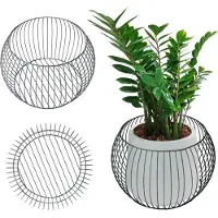 Kadax Gabione aus verzinktem Stahl "Tarns", Gabionentopf, Runder Drahtkorb, Pflanzenkorb, Blumentopf, Silber, 65 cm