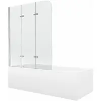 Mexen Vega Rechteckbadewanne 150 x 70 cm mit Verkleidung und 3-flügeliger Blende 120 cm, Transparent, Chrom - 550115070X90120301